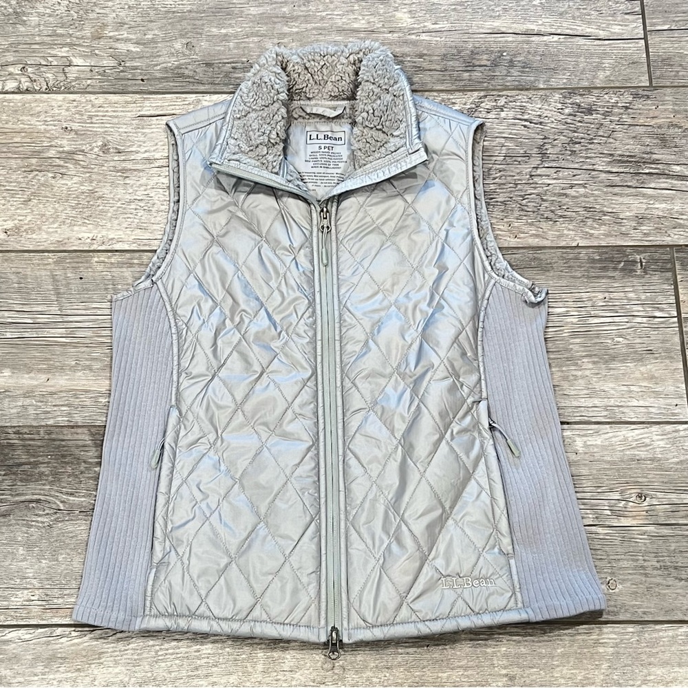 LL Bean Women’s Gray Polyester Insulated Fleece Lined‎ Vest Size Small/Petite